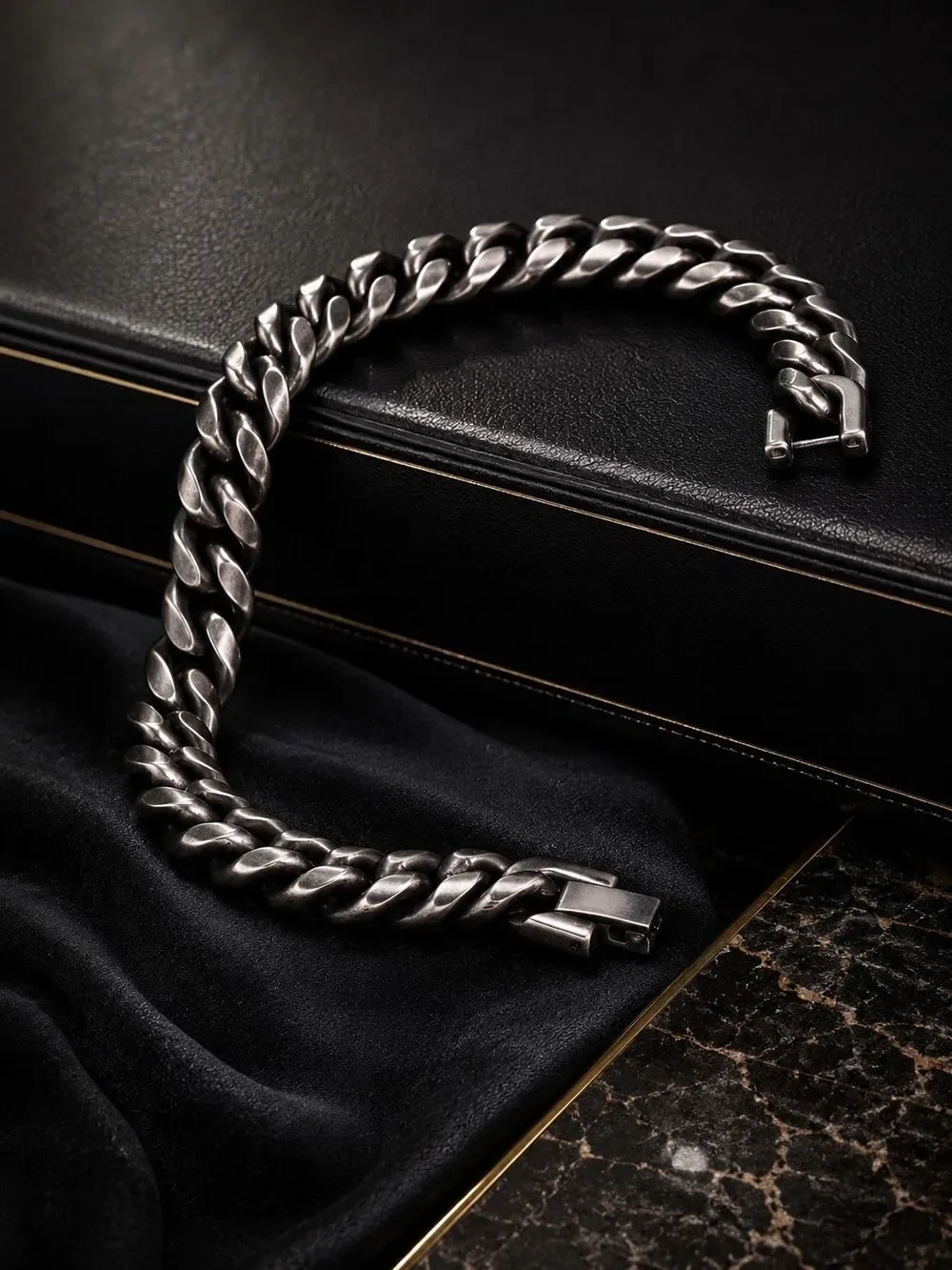 Grey Tone Stainless Steel Cuban Link Bracelet